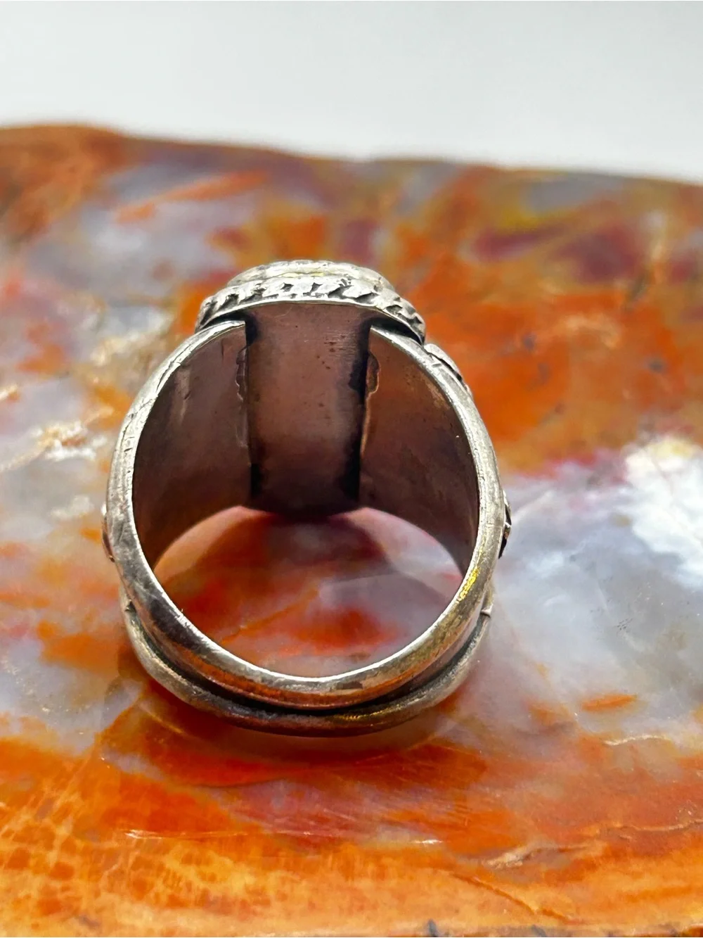Southwest Sterling Silver Coral and Turquoise Ring - Size 12